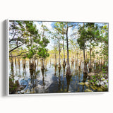 Vintage poster art of the USA Everglades on a framed canvas, featuring vibrant colors ideal for living room decor.