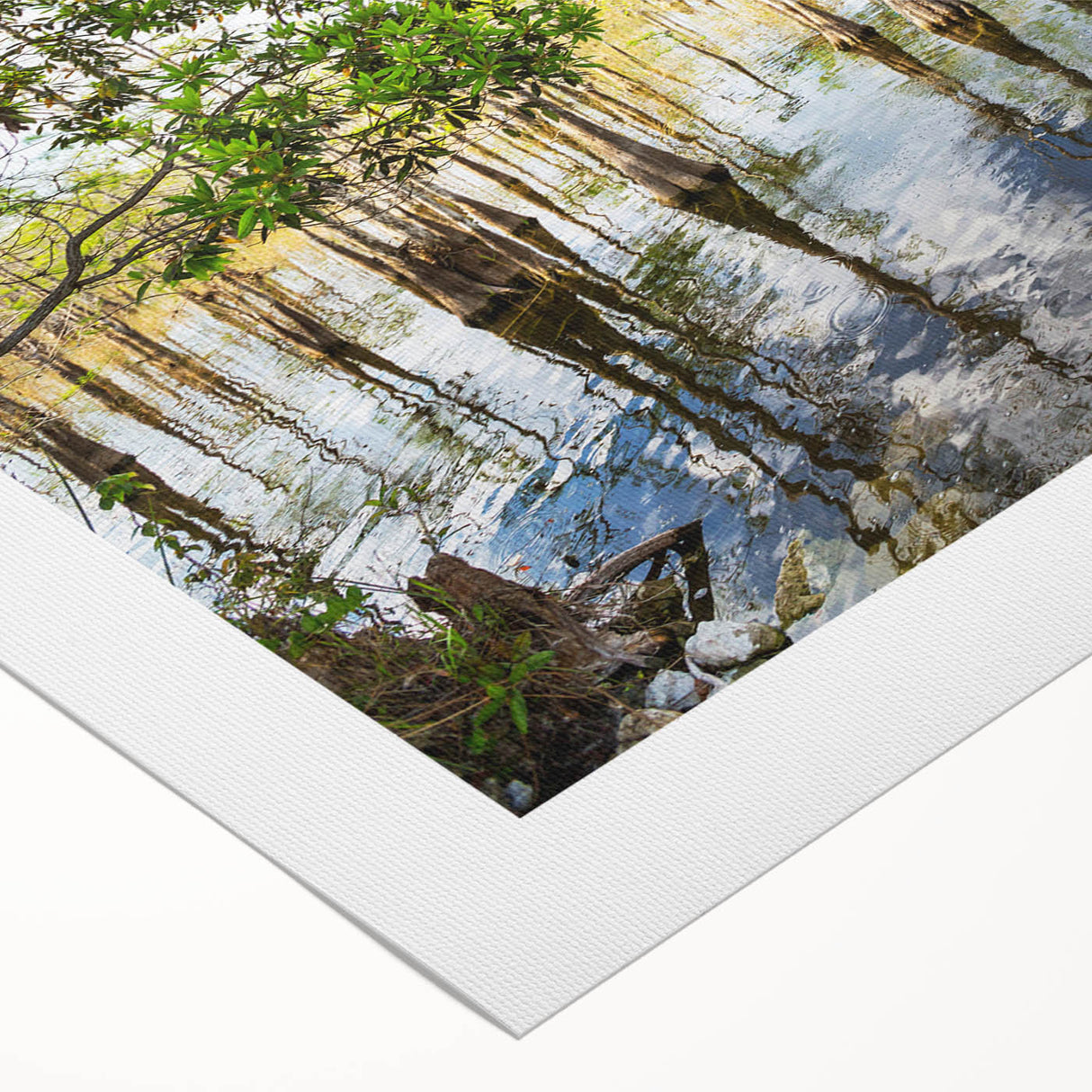 Art deco poster of the Everglades in muted green and blue tones on rolled canvas, ideal for dining room wall art.