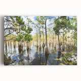 Black and white stretched canvas featuring a serene Everglades landscape, ideal for kitchen wall art.