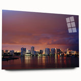 Acrylic print of Fort Lauderdale skyline in muted blue and gray tones, suitable for bedroom or dining room decor.