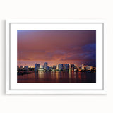 Abstract art print of Fort Lauderdale skyline in muted blue and gray tones on a framed white mat.