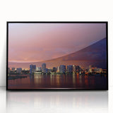 Large abstract wall art depicting the Fort Lauderdale skyline in muted gray and blue tones, framed in black acrylic.