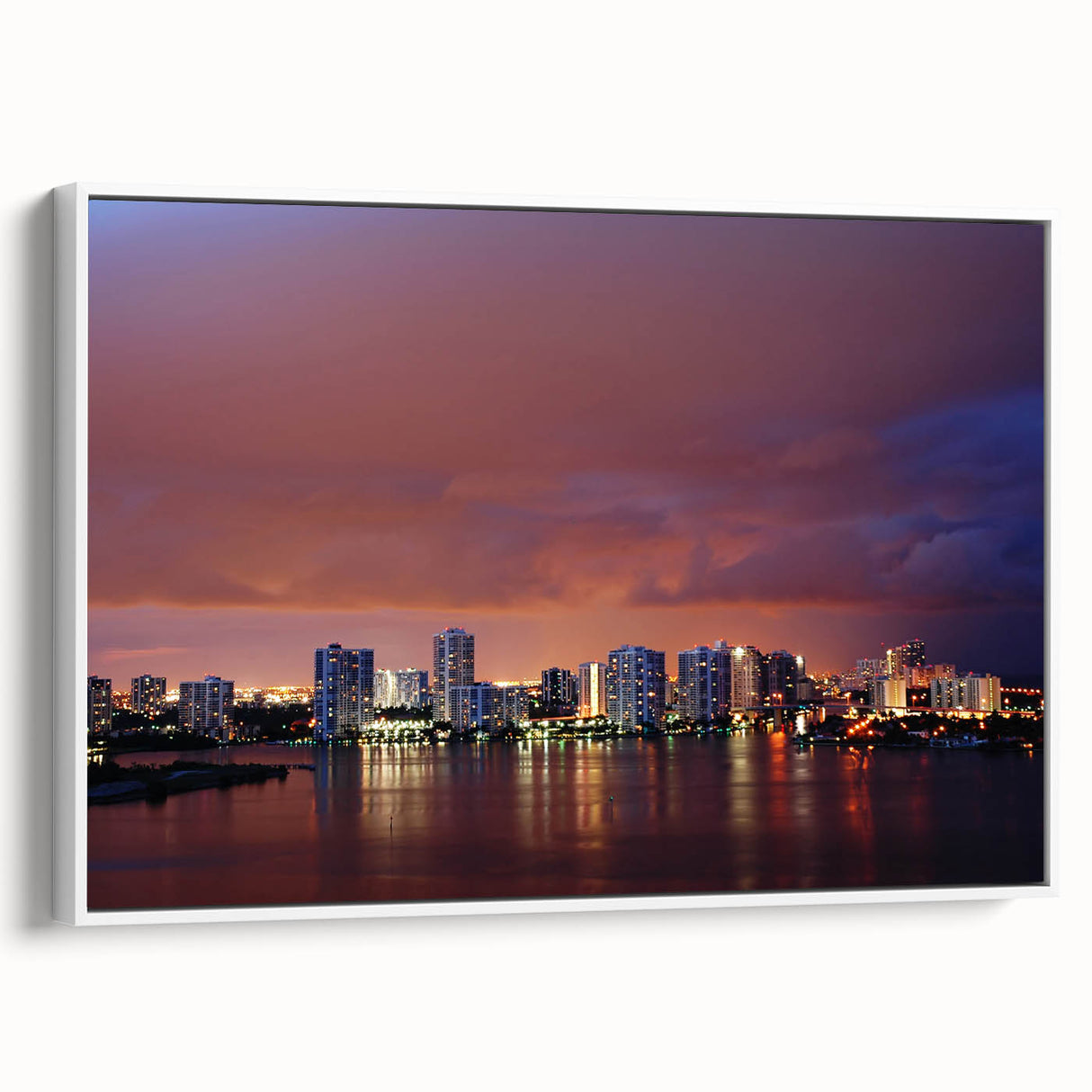 Vintage poster art of Fort Lauderdale scenery in vibrant colors on a large framed canvas, ideal for living room decor.
