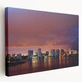A panoramic view of Fort Lauderdale's skyline in muted pastel hues on a stretched canvas, ideal for kitchen wall art.