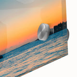 Acrylic print of a large abstract depiction of the Florida Keys in mid-century modernist style, ideal for dining room art.