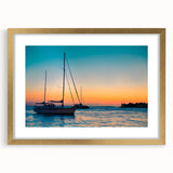 Extra large abstract art print of the Florida Keys in vibrant blue and green tones on a framed canvas.