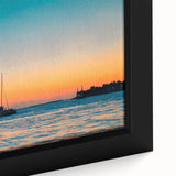 Extra large framed canvas of a textured Florida Keys scenery in black with colorful accents, ideal for living room decor.