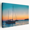 Side view of a stretched canvas depicting a serene Florida Keys landscape in soft blue and green tones.