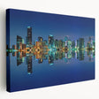 Side view of a stretched canvas featuring a vibrant Miami skyline with pastel shades, ideal for kitchen wall art.