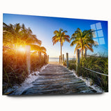 Large abstract wall art featuring the Florida Palm Beach scenery in muted blue and green tones on acrylic glass.