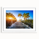 Abstract art print of Florida's Palm Beach in muted pastel shades on a framed white mat, ideal for dining room decor.