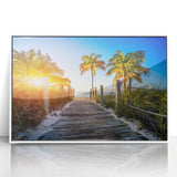 Art Deco-style poster depicting Palm Beach with pastel colors on framed acrylic, suitable for nursery wall art.