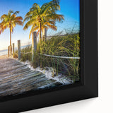 Framed canvas depicting a textured close-up of Palm Beach scenery in black with vibrant, colorful accents.