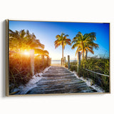 Framed canvas wall art featuring a vintage-style landscape of Palm Beach with muted gold and black tones.