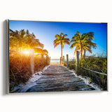 Framed canvas of a vintage-style Florida Palm Beach landscape with vivid colors and black accents.