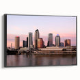 Black and white framed canvas of Tampa landscape with vintage poster style, ideal for bedroom wall art.
