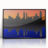 Large abstract wall art depicting the Atlanta skyline in muted colors on a black framed acrylic.