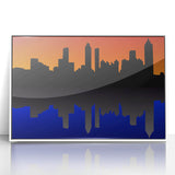 Acrylic print of Atlanta skyline in art deco style with muted blue and gray tones, ideal for modern art wall decor.