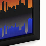 Framed canvas featuring a textured depiction of the Atlanta skyline in vibrant colors.
