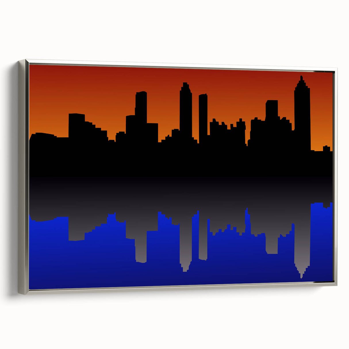 Framed canvas of Atlanta skyline in muted gray and black tones, ideal for office wall decor.