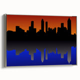 Framed canvas of Atlanta skyline in muted gray and black tones, ideal for office wall decor.