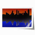 Atlanta skyline in muted gray and blue tones on a rolled canvas, suitable for art wall dining room.
