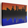 Atlanta skyline depicted in muted gray and blue tones on a large stretched canvas, ideal for kitchen wall art.