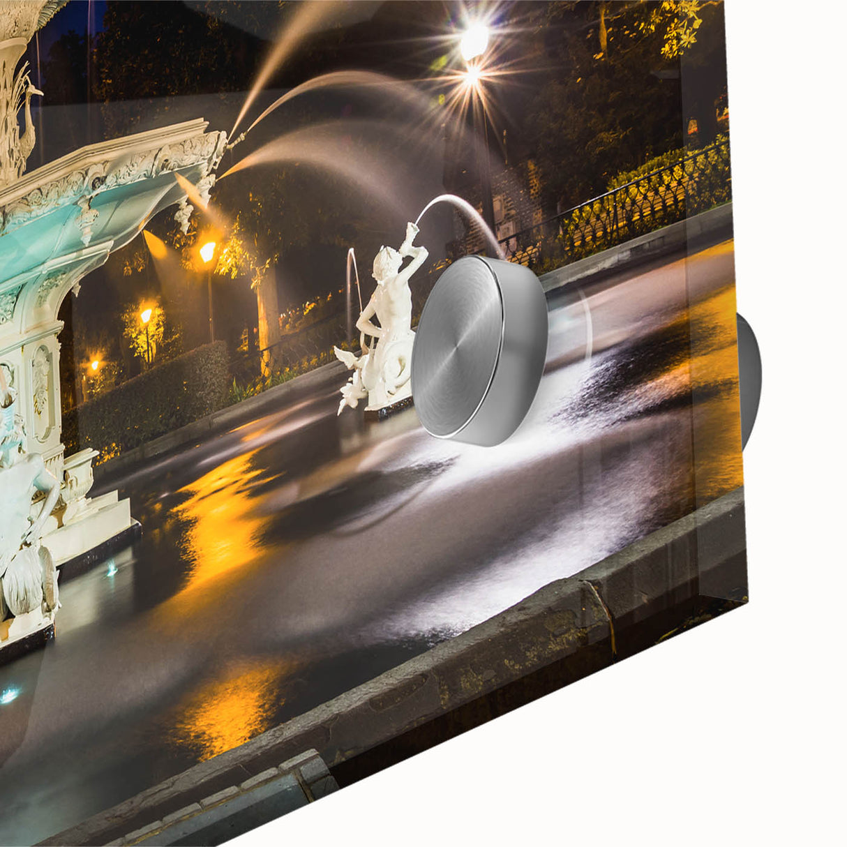 Mid-century modernist acrylic glass print of abstract Savannah scenery in muted earth tones, ideal for dining room art.