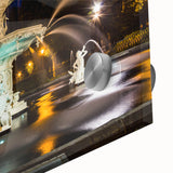 Mid-century modernist acrylic glass print of abstract Savannah scenery in muted earth tones, ideal for dining room art.