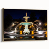 Framed canvas featuring a vintage-style landscape painting of Savannah, Georgia, in muted gold and black tones.