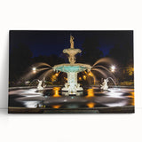 Black and white print of Savannah streetscape on stretched canvas, ideal for kitchen wall art.