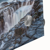 Large abstract wall art of Kauai, Hawaii in mid-century modernist style on acrylic glass, ideal for dining room art.