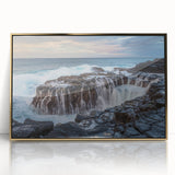Large art print of a Hawaiian landscape featuring vibrant green and blue tones on a framed acrylic.