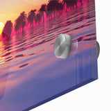 Large abstract acrylic print depicting a vibrant Maui landscape, ideal for dining room art in a mid-century modernist style.