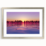 Textured abstract art print of Maui scenery, featuring muted blue and green hues on a framed silver mat.