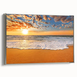 Framed canvas landscape art painting of Oahu, Hawaii, featuring vibrant colors on a black background.