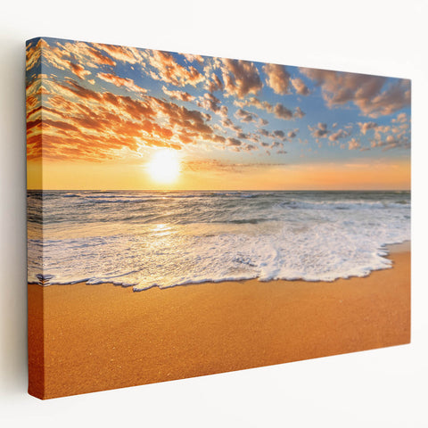 Panoramic view of Oahu's coastline in soft blue and green hues on a large stretched canvas, ideal for kitchen wall art.