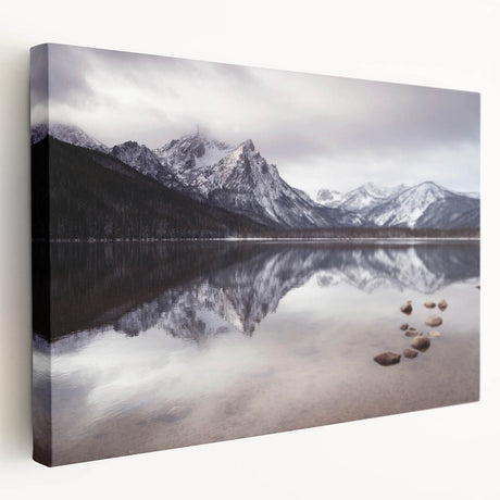 Panoramic Idaho landscape on large stretched canvas, featuring muted earth tones, ideal for kitchen wall art.