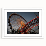 Abstract art print of Chicago skyline in muted gray tones on a white framed poster, suitable for dining room decor.