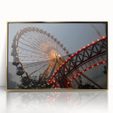 Framed acrylic print of Chicago skyline in muted gold and blue hues, ideal for modern art wall decor.