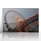 Art deco style Chicago skyline in muted gray and blue tones on a white framed acrylic, suitable for modern nursery decor.