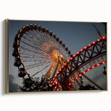 Framed canvas of Chicago skyline in black and gold tones, ideal for bedroom wall art.