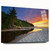 Large abstract acrylic print of Lake Michigan, featuring deep blue and gray tones, ideal for bedroom or dining room art.