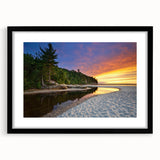 Extra large, textured abstract art print of Lake Michigan, featuring colorful, vibrant hues on a framed black mat.