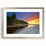 Textured art of abstract Lake Michigan scene in muted blue and gray, framed in silver, ideal for bedroom art.