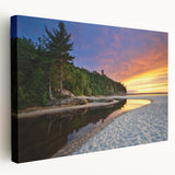 Large wall art of Lake Michigan, featuring muted blue tones on stretched canvas, suitable for kitchen wall decor.