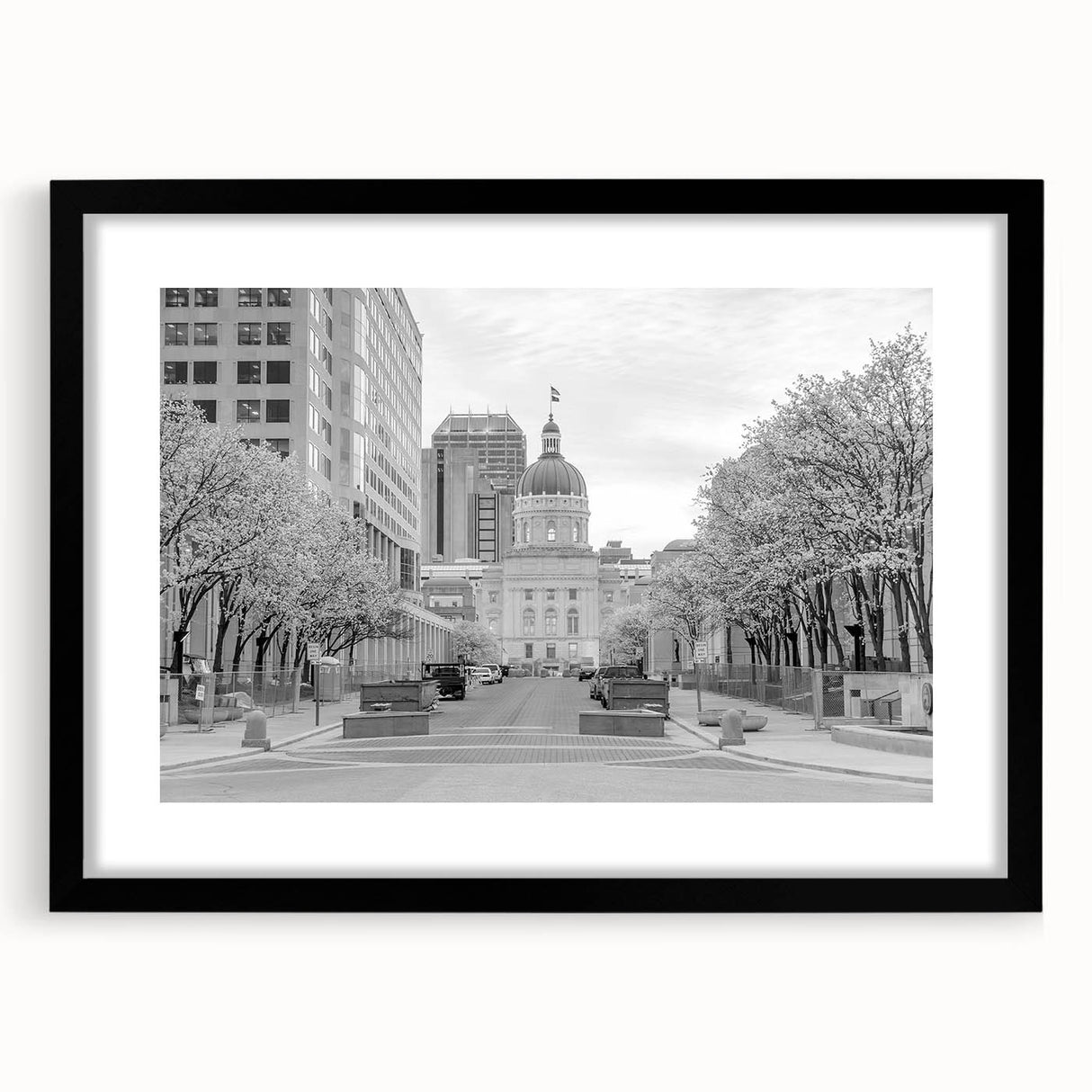 Abstract art print of Indianapolis skyline in vibrant colors on a textured, extra large canvas, ideal for living room decor.