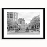 Abstract art print of Indianapolis skyline in vibrant colors on a textured, extra large canvas, ideal for living room decor.