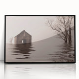 Large abstract wall art featuring a stylized Iowa landscape in muted earth tones on a framed acrylic.