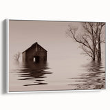 Vintage poster art of Iowa scenery on extra large framed canvas, featuring colorful art against a black background.